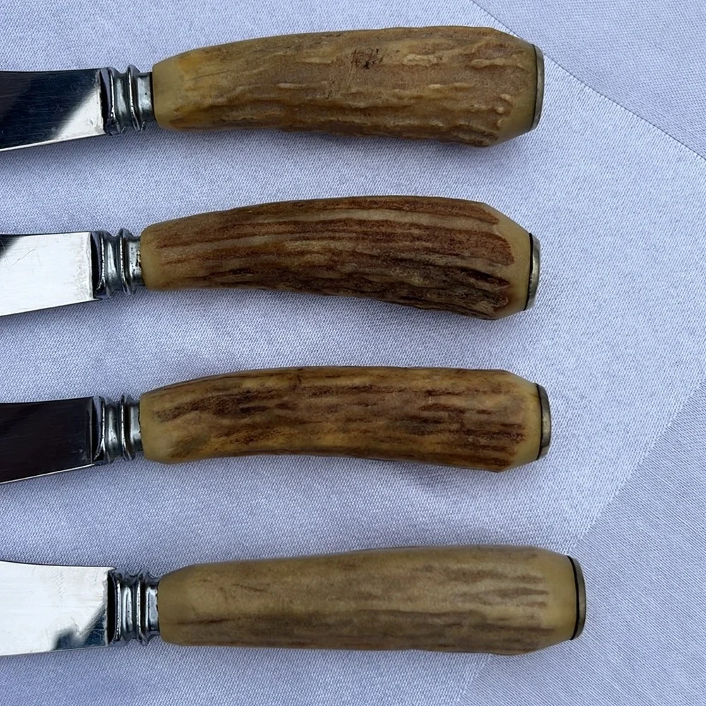 Hoffritz Antler‎ Stag Handle Steak Knives Vintage Set of 4 Made in England Deer